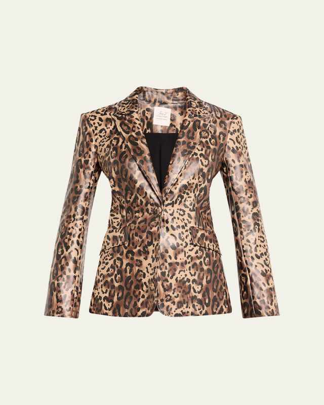 Leopard Faux Leather Blazer